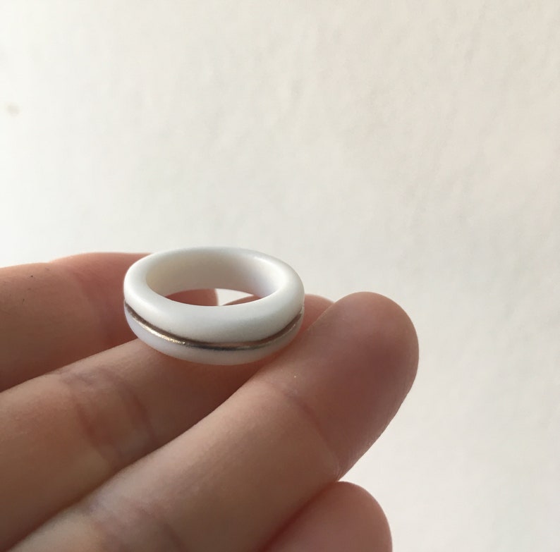 White Silver Porcelain Ring , Minimalist Narrow Stacking Ring Antalya image 2