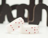 LOVE BRAILLE Porcelain Ring, White Porcelain, Burgundy Dots