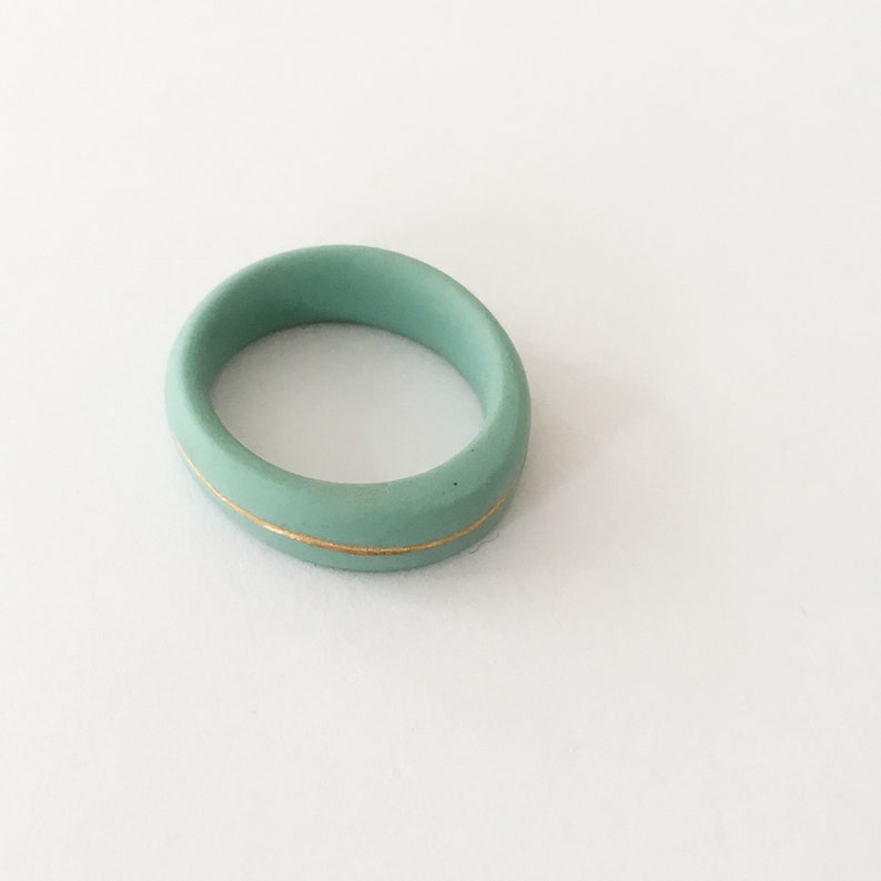 Turquoise Gold Porcelain Ring , Minimalist Narrow Stacking Ring Greystone image 4