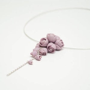 Sterling Silver Necklace with Porcelain Purple Peony Flowers image 3