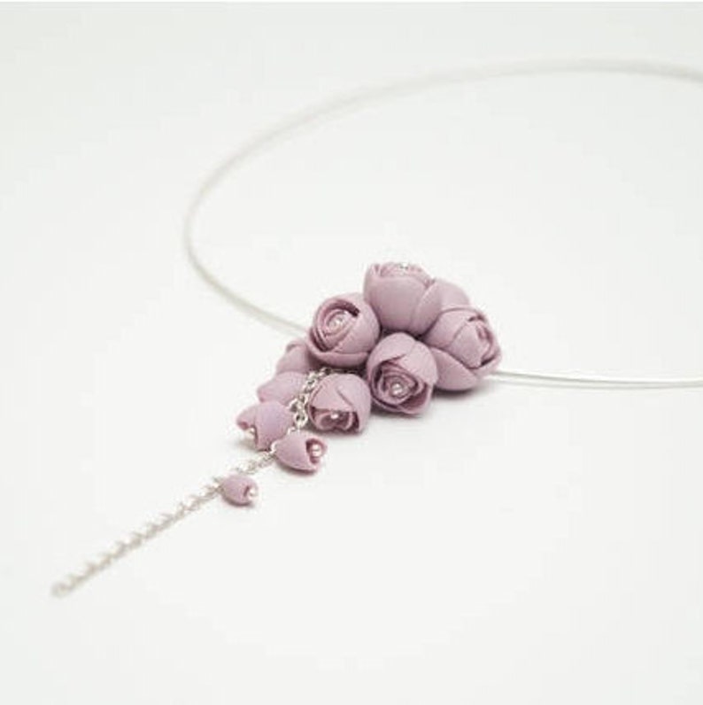 Sterling Silver Necklace with Porcelain Purple Peony Flowers image 3