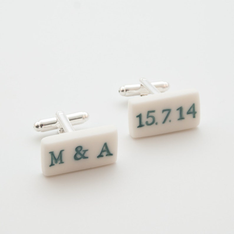 Personalized gift for him , Porcelain Personalized Cufflinks, Anniversary Gift , Custom Wedding Cufflinks, Engraved Anniversary Cufflinks image 2