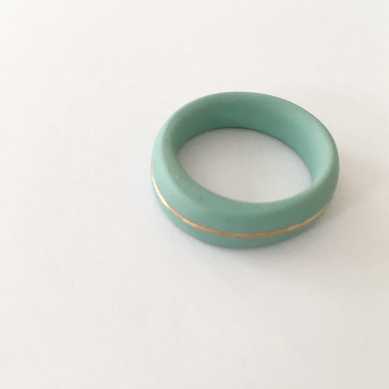 Turquoise Gold Porcelain Ring , Minimalist Narrow Stacking Ring Greystone image 3