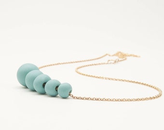 Gold Necklace with Turquoise Porcelain Beads, Porcelain Long Necklace Brinsop