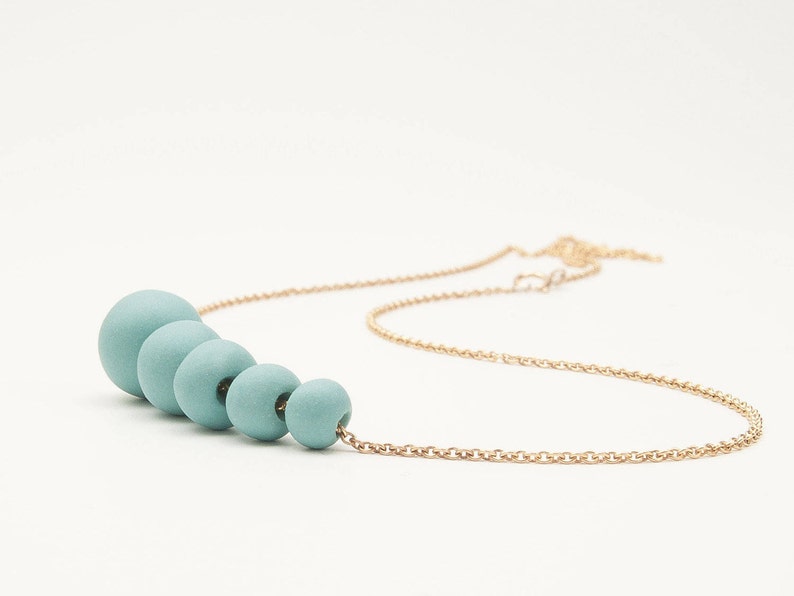 Gold Necklace with Turquoise Porcelain Beads, Porcelain Long Necklace Brinsop image 1