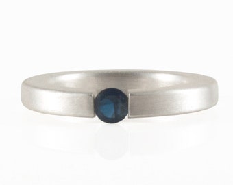 Tension Silver Ring 4mm Light Blue Sapphire Thailand , Modern Tension Statement Ring