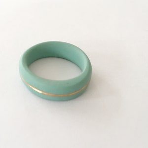 Turquoise Gold Porcelain Ring , Minimalist Narrow Stacking Ring Greystone image 2