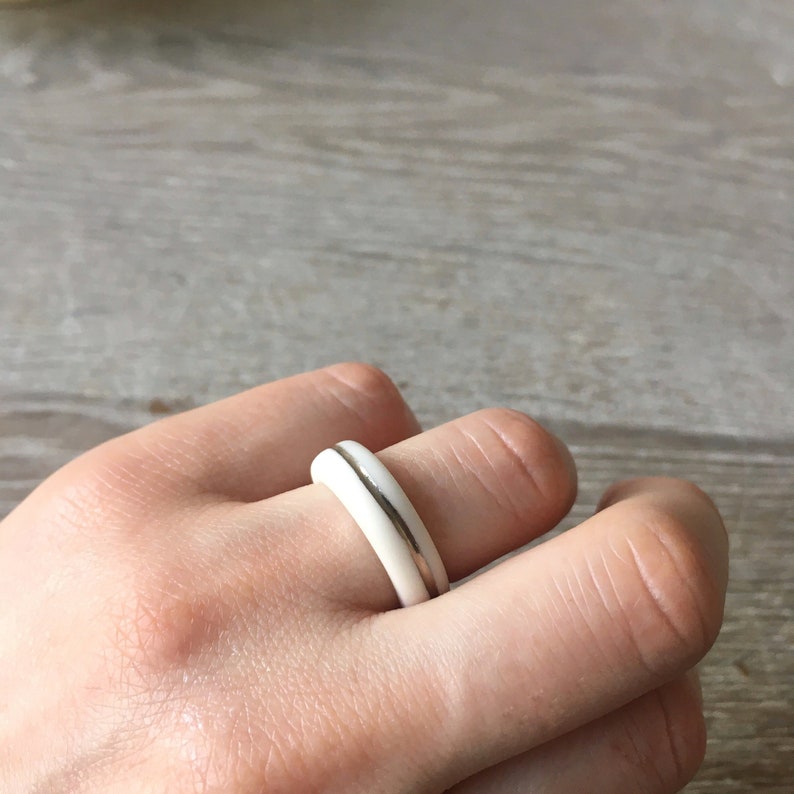 White Silver Porcelain Ring , Minimalist Narrow Stacking Ring Antalya image 4