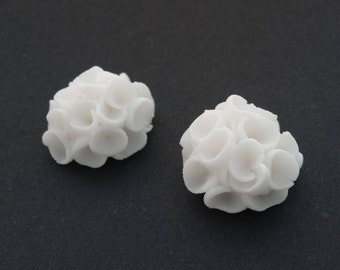 Silver Studs Earrings with  White Porcelain Flowers - Khao-Lak
