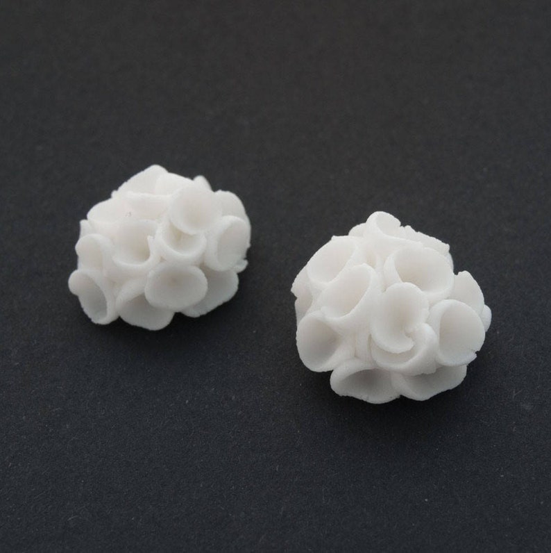 Silver Studs Earrings with White Porcelain Flowers , Porcelain Jewelry, Farnham image 1