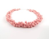 Porcelain Flower Necklace with Dusty Pink Coral Roses, Sterling Silver , Handmade Porcelain Jewelry, Custom Jewelry