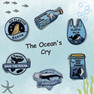 Protect the Ocean Iron-On Patch, Whale and Marine Life Badge, Eco-Friendly Embroidered Applique, DIY Decor Patch, Sustainability Gift