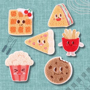 Midnight Snacks – Cute Food Iron-On Patch Set, Kawaii Embroidered Patches, Fast Food Applique, Aesthetic Junk Food Badge for Clothes & Bags