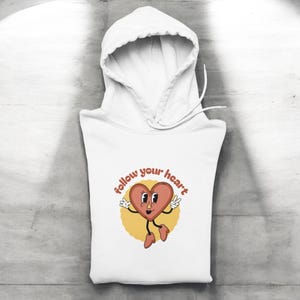 Follow Your Heart Oversized Hoodie, Cute Cartoon Hoodie, Love Streetwear, Cozy Unisex Sweatshirt, Whimsical Graphic Pullover, Trendy Hoodie