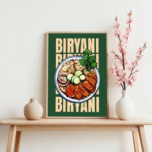 Indian Biryani Poster Digital Print Desi Wall Art Indian Kitchen Food Poster Punjabi Chicken Biryani