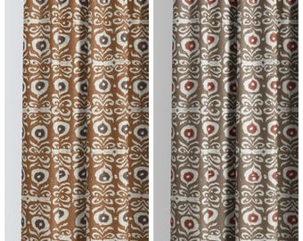 Floral Print Curtains. Custom Size Lined Window Drapes. Long or Short Panels. Pinch Pleat or Casual. Blackout Add-On. Burnt Orange/ Brown