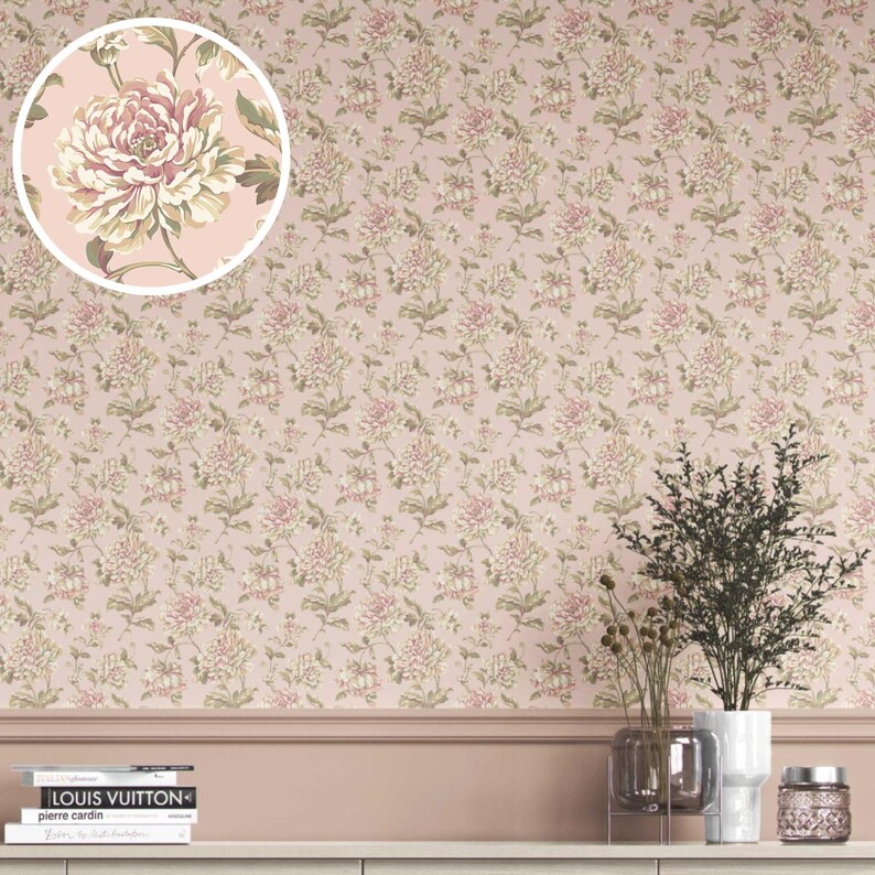 Chinoiserie/ English Floral Wallpaper. Extra Wide Roll. Patterned, Non ...