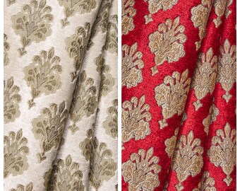 Tecido de veludo damasco floral vendido por metro para estofamento, cortinas, persianas romanas, venezianas, bandôs e decoração de casa (marfim/vermelho/bege/marrom)