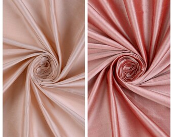 May include: Two swatches of fabric in different shades of pink. The swatch on the left is a lighter shade of pink called "Peach Farm". The swatch on the right is a darker shade of pink called "Ginto".