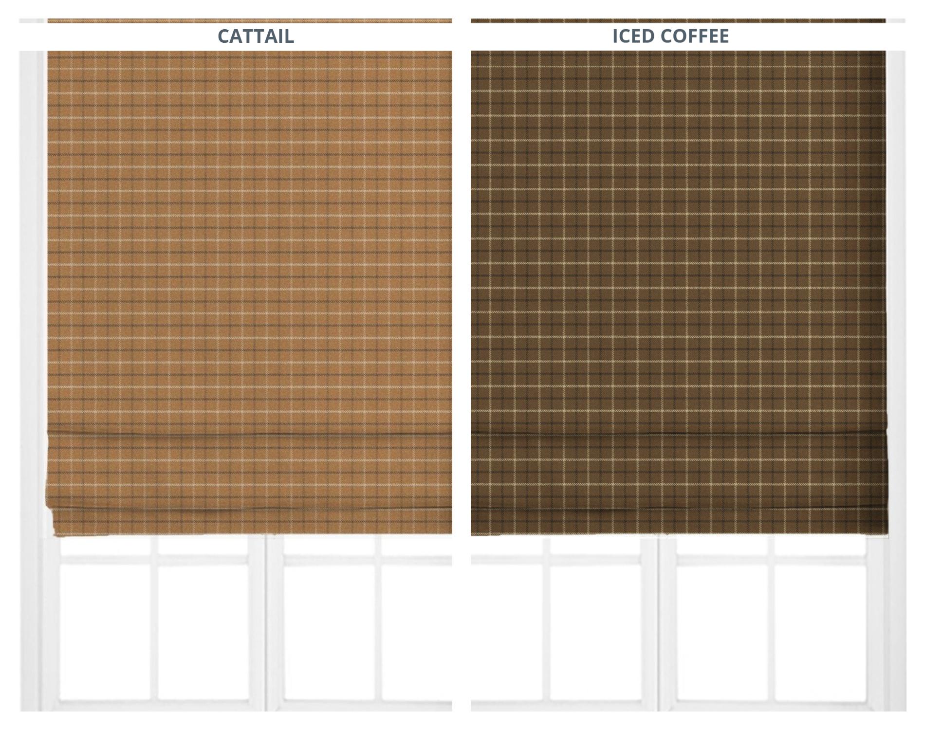 Small Tattersall Check Velvet Roman Shades & Window Blinds. Custom Sizes - Long, Short or Wide. Blackout Add-On. Ochre Yellow/ Dark Brown