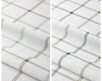Windowpane Checkered/ Plaid Curtains. Custom Size Window Drapes. Long or Short. Pinch Pleated or Casual. Blackout Add-On. Off-White/ Blue