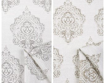 Floral Damask Print Curtains. Custom Size Window Drapes. Any Length/ Width. Pleated/ Casual Header. Blackout Add-On. White/ Gray/ Beige