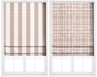 Blush Pink Awning Stripe/ Abstract Checkered Custom Size Curtains. Lined Window Drapes. Pinch Pleat Drapery Panel Option. Blackout Add-On.