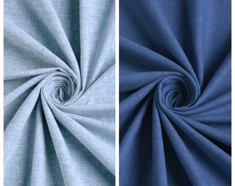 Plain Poly-Cotton Blend Fabric by the Yard for Window Treatments, Bedding, Table Runners/ Covers & Home Decor (Light Blue/ Cobalt Blue)