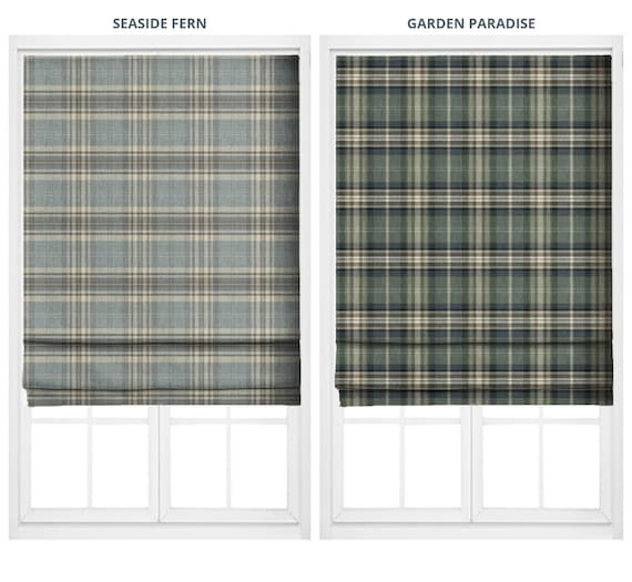 Tartan Plaid Check Roman Shades. Custom Size Blinds for Kitchen