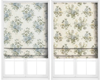 Tecido floral estilo campestre inglês, vendido por metro, para cortinas, decoração e estofados (azul-centáurea, verde e amarelo-centáurea).