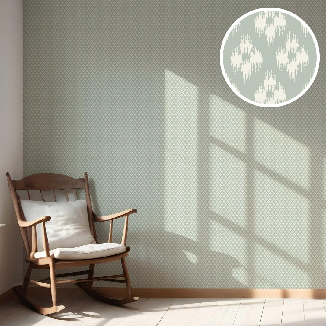 Small Ikat-style Floral Print Wallpaper. Extra Wide Roll. Geometric ...