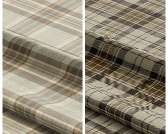 Tartan Plaid Fabric by Yard for Furniture Upholstery, Sofa, Chairs, Bench Seats, Settee, Headboards & Home Decor (Greige/ Brown/ Beige)
