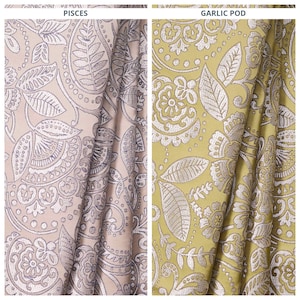 Floral Paisley Self-Patterned Curtains. Custom Window Drapes for Bedroom, Living, Bathroom, Office. Blackout Add-On. Beige/ Blue/ Green