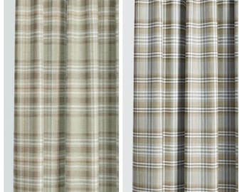 Plaid Custom Size Curtains. Lined Window Drapes. Pinch Pleat Drapery Option. Blackout Add-On. Gray/ Brown/ Sage Green