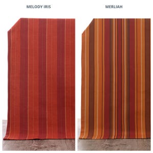 Striped Pure Cotton Curtains. Custom Size Lined Window Drapes. Any Length/ Width. Pleated/ Casual Header. Maroon Red/ Ochre/ Orange/ Brown