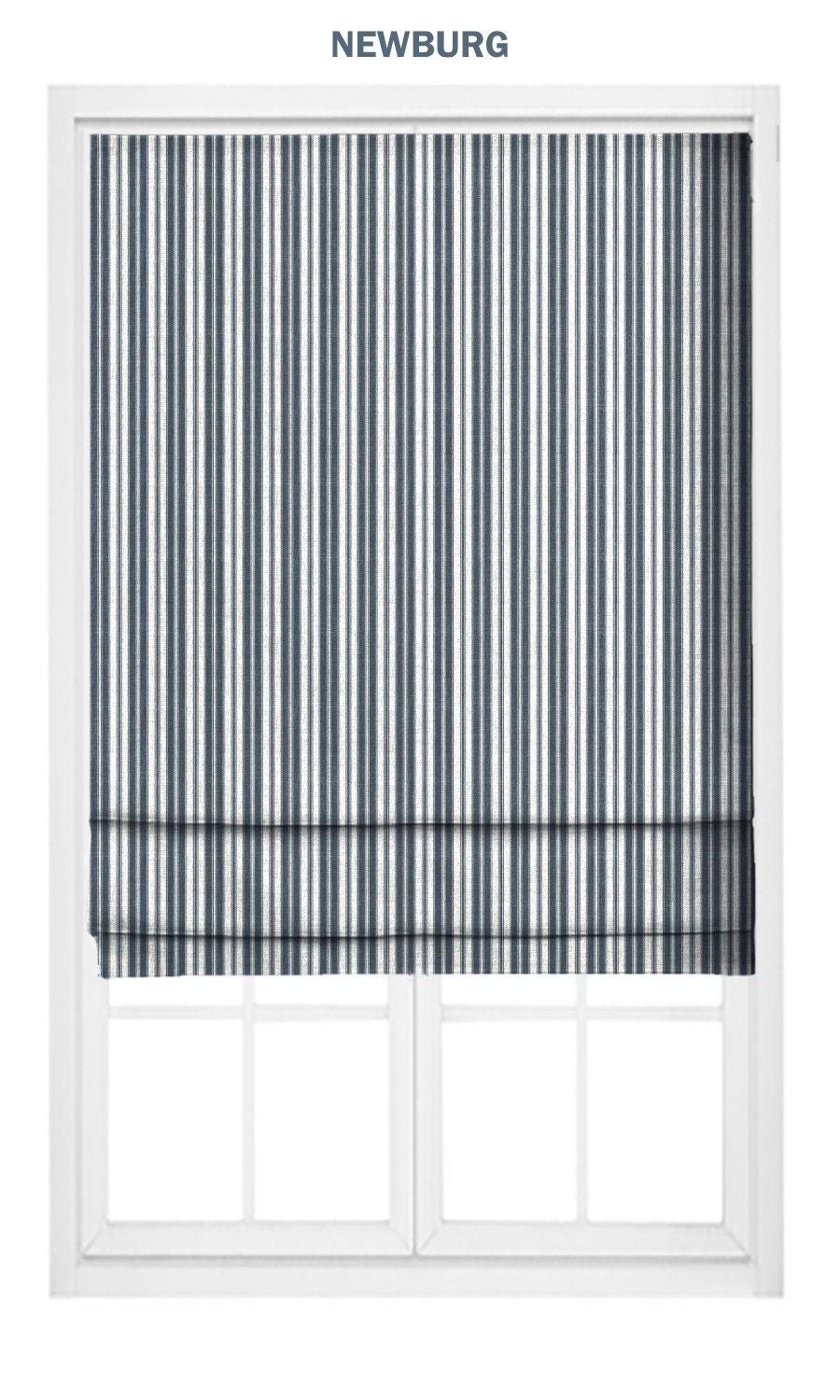 Navy Blue Ticking Stripe/ Faded-effect Awning Stripe Roman Shades