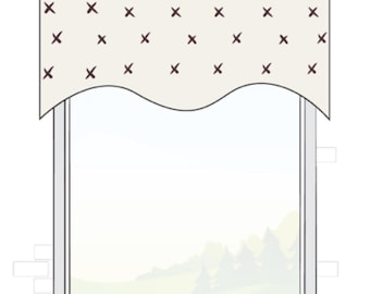 Custom Pole Mounted Scalloped Valance for Windows. Curtain Valance in any Length, Width & Size. Choose any Fabric from our Collection.