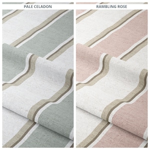 Randigt tyg i Regency-stil, måttbeställt för klädsel, soffa, fåtöljer, bänk, fotpall, sänggavel och heminredning (Duck Egg Blue/ Blush Pink)