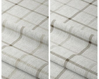 Checked/ Plaid Fabric by the Yard for Furniture Upholstery, Sofa, Chairs, Ottoman, Headboards & Home Decor (White/ Beige/ Brown)