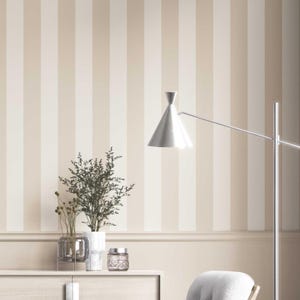 Striped Wallpaper. Extra Wide Roll. Wheat Beige/ Cream Geometric, Neutral, Non-Woven, Non-Pasted/ Traditional Wallpaper (Woodland)