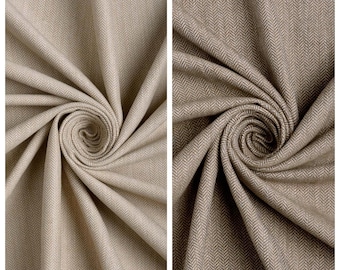 Herringbone Textured Plain Curtains. Custom Size Lined Window Drapes. Any Length/ Width Panels. Pleated or Casual Header. Beige/ Brown