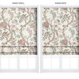 Chinoiserie Floral/ Nature Bird Print Roman Shades. Custom Size Lined Window Blinds. Blackout Add-On. Blush Pink/ Green/ Soft Maroon