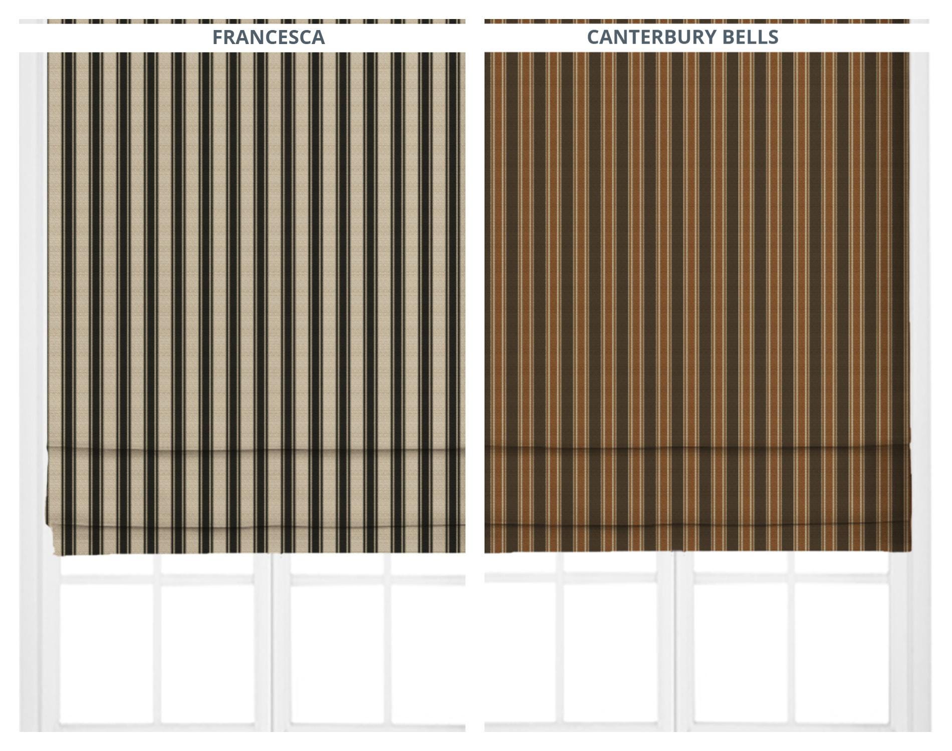 Ticking Stripe Velvet Roman Shades. Custom Size Lined Window