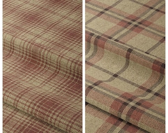 Plaid/ Checked Fabric by the Yard for Furniture Upholstery, Sofa, Chairs, Ottoman, Headboards, Cornices, Drapery & Home Decor (Beige/ Red)