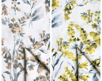 Floral Print Patterned Curtains. Custom Size Lined Drapes. Any Length/ Width. Pleated/ Casual Header. Beige/ Brown/ Yellow/ Gray/ White