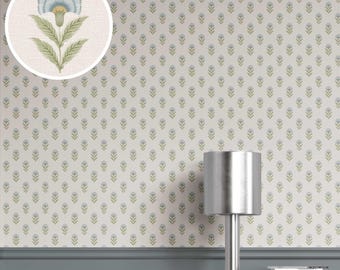 Floral Block Print Wallpaper. Removable Peel & Stick / Unpasted Options. Extra Wide Roll. Blue/ Green (Finding Dori)