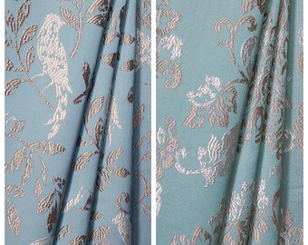 Floral/ Birds/ Damask Patterned Fabric by the Yard for Window Treatments, Bed/ Table Runners, Cushions/Pillows & Home Decor (Turquoise Blue)