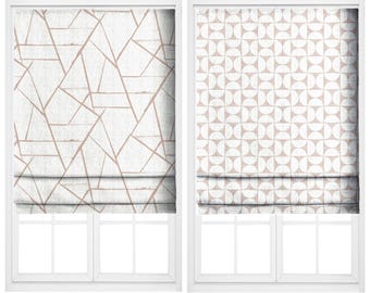 White/ Blush Pink Modern Minimalist Abstract/ Geometric Print Custom Size Window Curtains & Drapes. Pinch Pleat Drapery. Blackout Add-On.