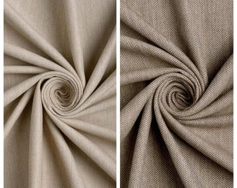Herringbone Textured Plain Fabric by the Yard for Curtains, Valances, Cushion/ Pillow Covers, Bed/ Table Runners & Home Decor (Beige/ Brown)