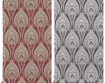 Tecido de algodão com estampa floral damasco, vendido por metro, para cortinas, persianas romanas, venezianas, bandôs e decoração de casa (vermelho/marrom/cinza/preto)